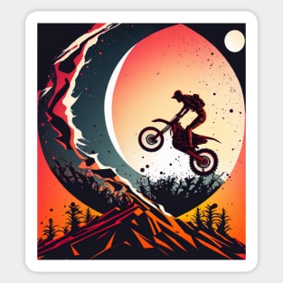 Dirt bike stunt w/moon fire red Sticker